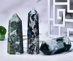 Large Moss Agate Towers Green Crystal Point Obelisk 6 Faceted Healing Crystal Stone Wand for Meditation Gift 1.3-1.7 Pound