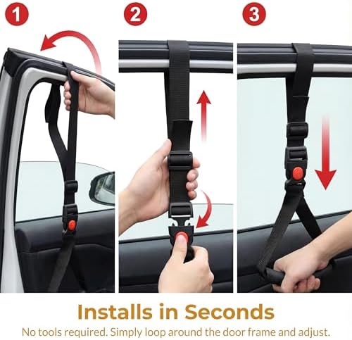 2-Pack Car Handle Strap for Elderly & Disabled, Adjustable Automotive Standing Aid with Non-Slip Rubber Grip, Portable Vehicle Door Assist Mobility Device for Seniors Surgery Recovery, Black