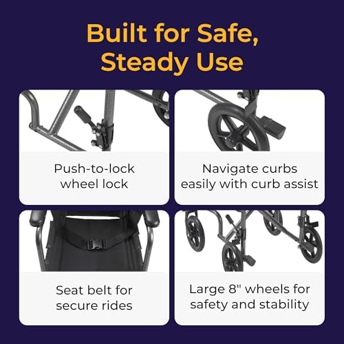 Drive Medical Lightweight Folding Transport Wheelchair - Reliable Mobility Support - Durable Steel Frame - Swing-Away Footrests - Compact Travel Design - Silver