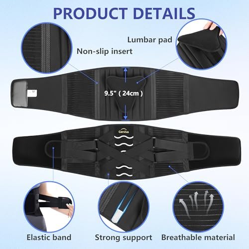 Back Brace Support Belt-Lumbar for Back Pain, Sciatica, Scoliosis, Herniated Disc Adjustable Support Straps-Lower Back Brace with Removable Lumbar Pad for Men & Women, Lumbar Support Belts for work (Medium)