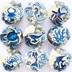 45PCS Edible Deep Sea Animals Cupcake Topper Edible Starfish Octopus Crab Jellyfish Dolphin Starfish Seahorse Cupcake Picks for Royal Blue Baby Shower Under the Sea Birthday Party Decorations