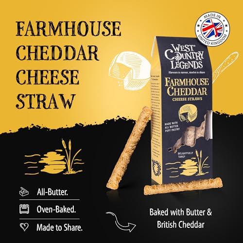 West Country Legends Cheese Straws 100g – Traditional Cheddar Cheese Straws Cheddar Southern Style Snack – Oven Baked Breadsticks Made with Butter Puff Pastry – Savory Bread Sticks Snacks Gourmet Bakery Treat – Pack of 1