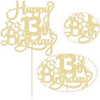 1 Pack Happy 13th Birthday Cake Topper Gold Glitter 13 Official Teenager Cheers to 13 Years Old Birthday Cake Pick for Celebrating 13th Birthday Anniversary Party Cake Decorations Supplies