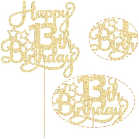 1 Pack Happy 13th Birthday Cake Topper Gold Glitter 13 Official Teenager Cheers to 13 Years Old Birthday Cake Pick for Celebrating 13th Birthday Anniversary Party Cake Decorations Supplies