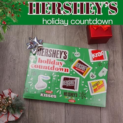 Hershey's Holiday Countdown, Milk Chocolate Kisses and Miniatures Candy Bars Inside, Christmas Advent Calendar Activity, 7.44 Ounces
