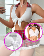 Women's Costume Sexy Lingerie Preppy Cosplay 2 Piece Outfits Tie Top Sleeveless + Mini Pleated Skirt Naughty Roleplay