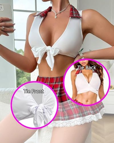 Women's Costume Sexy Lingerie Preppy Cosplay 2 Piece Outfits Tie Top Sleeveless + Mini Pleated Skirt Naughty Roleplay