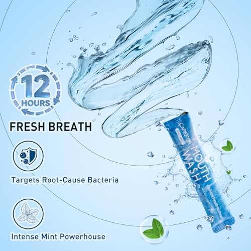 Mouthwash Travel Size, Portable Fresh Breath Mouthwash, Alcohol-Free, ICY Mint Flavor, Mini Pack – to Go for On-The-Go Freshness, Bulk Packets 0.41 Fl Oz (Pack of 60)