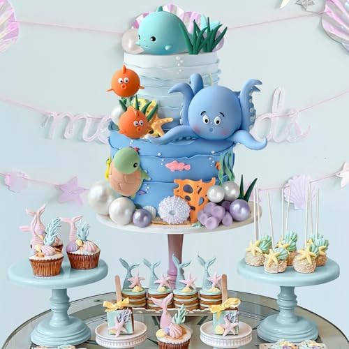 17 PCS Under the Sea Cake Decorations Ocean Animals Cake Topper with Cake Balls Decorations for Under the Sea Theme Boys Girls Baby Shower Birthday Party Supplies