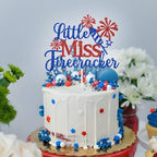 Little Miss Firecracker Cake Topper, 4th of July Birthday Cake Decorations, Patriotic America Independence Day Theme Baby Shower/Gender Reveal/Birthday Party Decorations