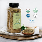HQOExpress Organic Thyme Leaf – Non GMO, Kosher, USDA Certified Organic Dried Thyme Leaves – Aromatic and Savory Seasoning for Pastas, Soups and Stews, 7 oz. Chef Jar