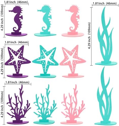 Gyufise 12 Pack Mermaid Birthday Decorations Felt Table Centerpiece DIY Under The Sea Party Decoration Seahorse Starfish Seaweed Coral Decoration for Ocean Theme Birthday Party Supplies