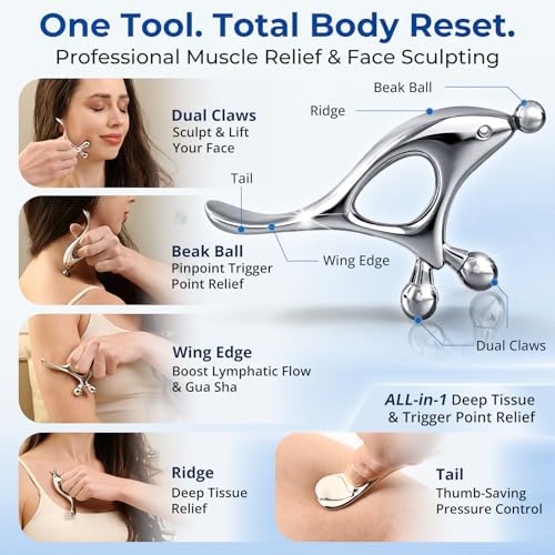 Melonsun Trigger Point Massage Tool & Gua Sha for Face & Body - All-in-1 Deep Tissue Muscle Scraper and Thumb-Saver Acupressure Tool for Facial Sculpting, Full-Body Massage, and Tension Relief