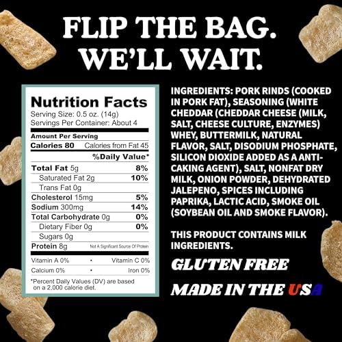 Pork King Good Smoky Jalapeño & Cheese Pork Rinds (Chicharrones) (4 PACK) Keto Snacks