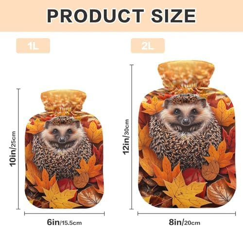 Autumn Leaves Hedgehog Hot Water Bottle with Velvet Cover Hot Water Bag for Hot and Cold Compress, 2 Liters