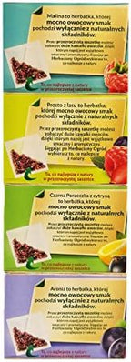 Herbapol Herbal Fruit Infused Tea (Variety Pack) Raspberry, Forest Fruit, Black Currant with Lemon & Aronia Tea Natural Flavor - 20 Silk Tea Bags Each