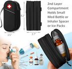 SITHON Double-Layer Epipen Carrying Case, Travel Medication Organizer Bag Emergency Medical Pouch Holds 2 EpiPens, Asthma Inhaler, Anti-Histamine, Auvi-Q, Allergy Medicine Essentials (Black)
