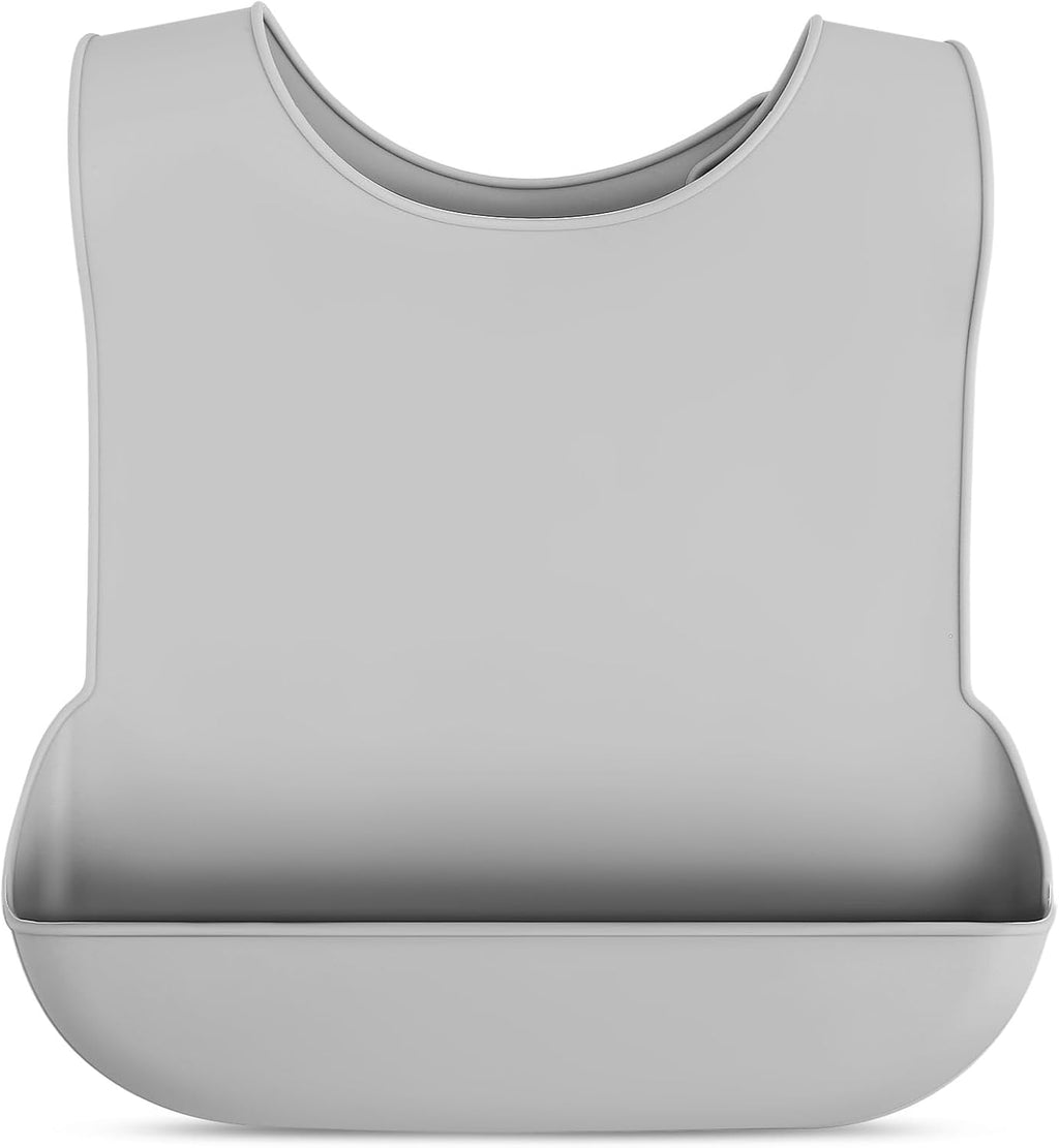 FOMIYES Silicone Adult Bib for Elderly - Waterproof, Washable, Adjustable Bib with Crumb Catchers - Reusable Mealtime Protector for Seniors, Men & Women - 16.53 X 11.02 Inches, Grey