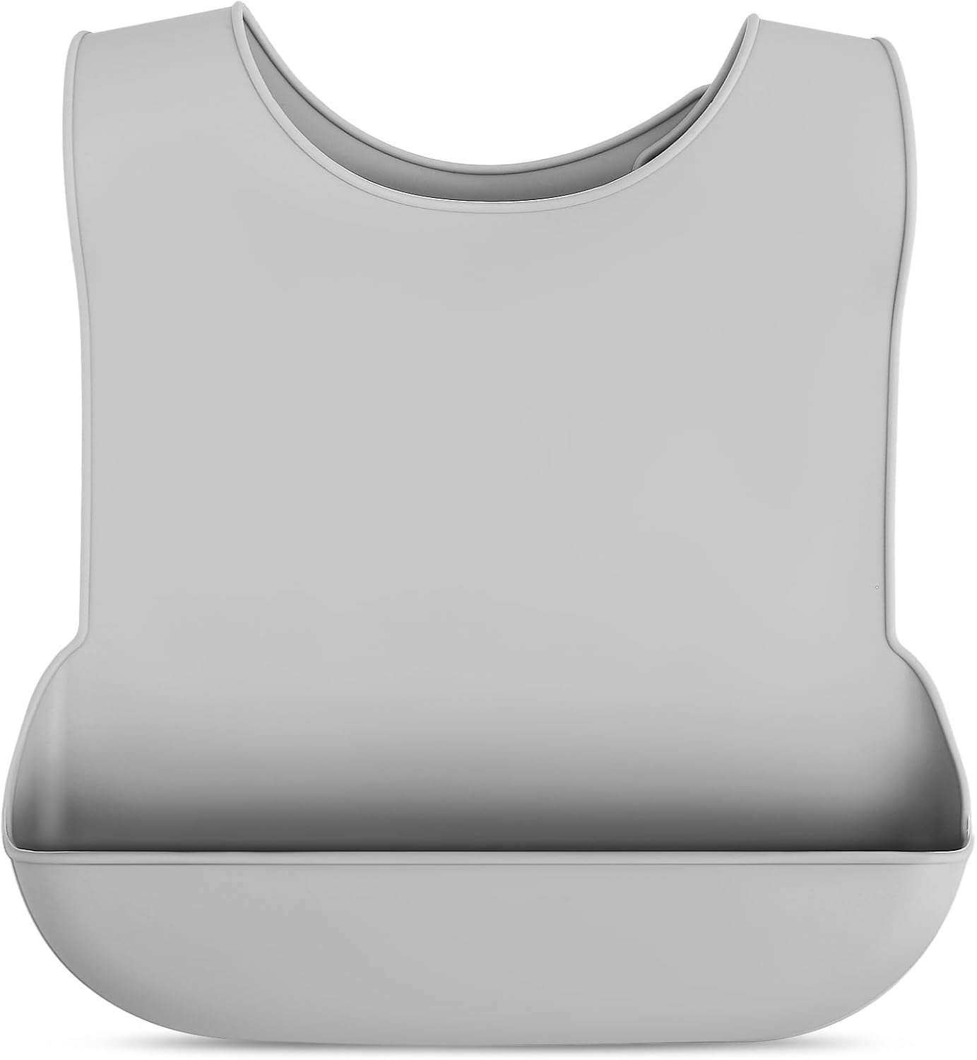 Silicone Adult Bib for Elderly - Waterproof, Washable, Adjustable Bib with Crumb Catchers - Reusable Mealtime Protector for Seniors, Men & Women - 16.53 X 11.02 Inches, Grey
