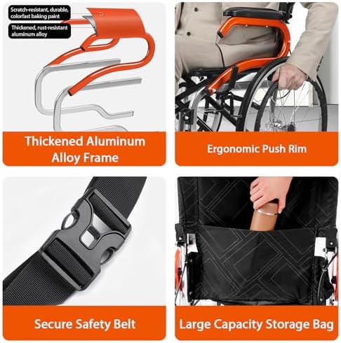 Ultra Lightweight Wheelchair for Adults (Only 24LB) - Portable Foldable Travel Wheelchair for Seniors, Self-Propelled Wheel Chairs, Manual Wheel Chair with Ergonomic Push Rim