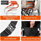 Ultra Lightweight Wheelchair for Adults (Only 24LB) - Portable Foldable Travel Wheelchair for Seniors, Self-Propelled Wheel Chairs, Manual Wheel Chair with Ergonomic Push Rim