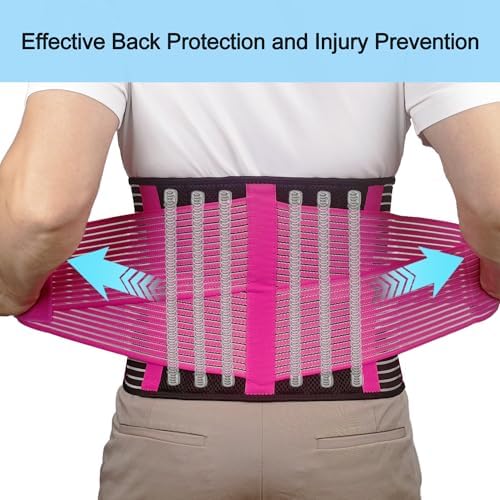 Back Support Brace Belt for Men & Women, Breathable Lumbar Support Belt, scoliosis back brace, Waist Relax Lower Back Pain & Sciatica Pain Relief with 8 reinforced Bones 02 Pink-XL