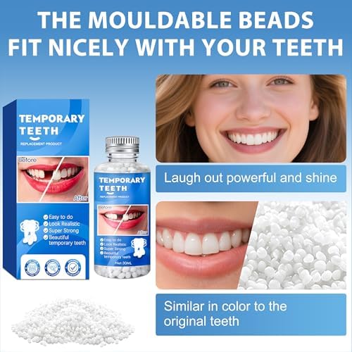 XLMCWT Tooth Repair Kit, Moldable False Teeth Beads for Teeth Repair, Suitable for Missing, Cracked DIY Denture Kit, 1PCS