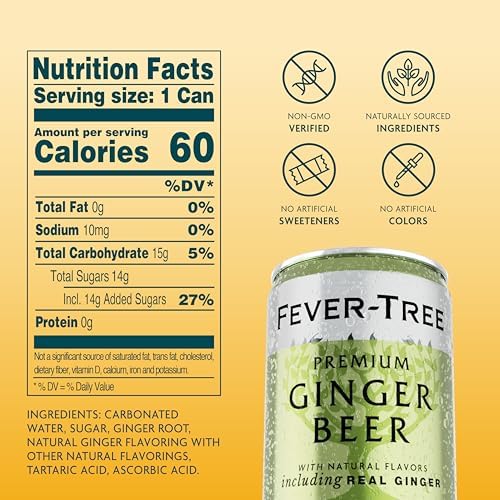 Fever-Tree Ginger Beer – Premium Mixer for Cocktails and Mocktails, 5.07 fl oz Cans, Pack of 8 – Naturally Sourced, Non-GMO