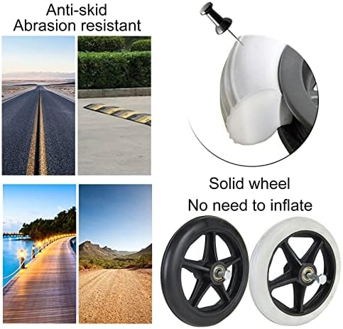 LIGUOYI 2 Pcs Wheelchair Front Caster, 6/7/8inch Wheelchair Wheels Accessories Solid Tyre, Rueda De Goma Antideslizante, 5/16-Inch Stem Diameter, 265-lb Load Capacity, Replacement Casters for Walker