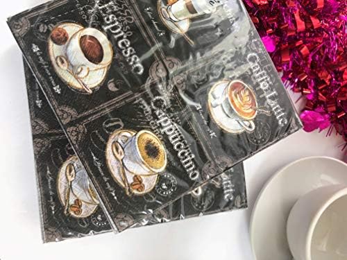 20-ct Coffee Napkins Black and White Decorative Paper for Decoupage Fall Tea Party Valentine Father's Day Latte Napkins