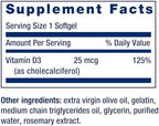 Life Extension Vitamin D3 25 mcg (1000 IU), Immune System Support, Bone Health, Whole-Body Health, Value Size, Gluten-Free, Non-GMO, 250 softgels