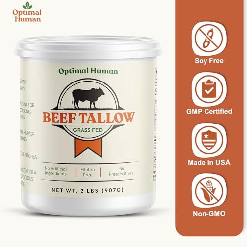 100% Organic Grass-Fed Beef Tallow For Cooking – Traditional High-Heat Cooking Fat for Searing, Frying, Roasting & Sautéing – No Seed Oils & No Additives - Farm Raised Beef Tallow