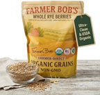 Farmer Bob's Whole Rye Berries 5lb Bag – USDA Organic, Grown in USA, Glyphosate-Free – Ideal for Bread Baking, Bulk Grain, Rich Flavor – Direct from Farm – High-Fiber, Nutrient-Packed, Versatile for Creative Cooking