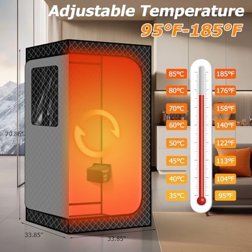Upgraded Hot Air Sauna, Portable Dry Wind Saunas with 660nm Red Light Lamp, Time & 165℉ Temperature Remote Control, Upgraded Comfortable Chair
