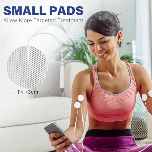 LotFancy TENS Unit Electrode Pads, 40PCS Round Electrodes Pads, 1.25" Reusable TENS Pads for EMS Muscle Stimulator, with 2.0 mm Pigtail Connectors