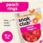 Snak Club Peach Rings Gummy Candy, Fruit Flavored Candy Gummies, Soft and Chewy, Gluten-Free and Vegan Snacks, 16 oz Resealable Bag