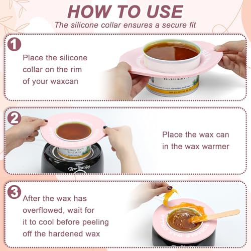 2 PCS Reusable Silicone Wax Collars Fits Most 14 Oz Wax Pot Clean Collars for Wax Warmer Waxing Protection Collars for Esthetician Hair Removal Women Wax Supplies(Pink)