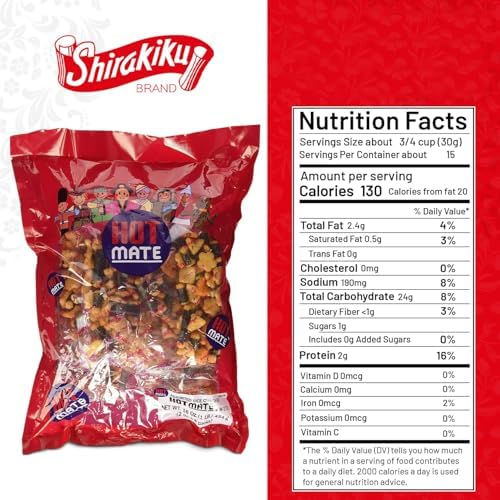 Shirakiku Hot Mate Japanese Rice Cracker | Oriental Asian Arare Rice Crackers with Glutinous Rice, Wasabi Green Peas, and Soy Sauce | Mixed Flavor, 16 oz. (Pack of 1)