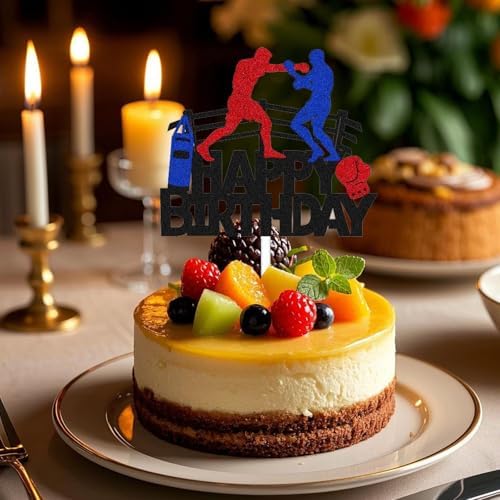 Boxing Happy Birthday Cake Topper, Boxing Gloves Themed Cake Decorations for Men, Boys, Girls or Kids Birthday Party Supplies