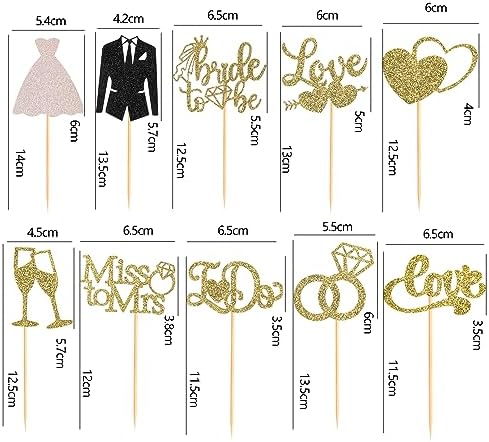 60 Pcs Bride to be Cupcake Toppers,Glitter Wedding Cupcake Toppers I Do Love Heart Ring Cupcake Picks for Bridal Shower Wedding Engagement Party Supplies,Gold