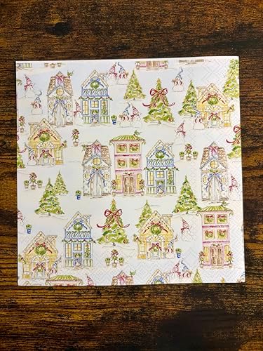 IHR Ideal Home Range Party Napkins Disposable 3-Ply Paper Lunch Napkin Pack, 6.5" x 6.5", Gingerbread House, 20-Count