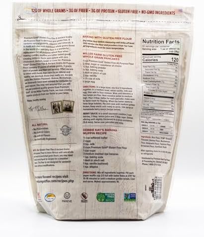 Premium Gold Gluten Free All Purpose Flour, 5 Pound, Gluten-Free, Non-GMO, Kosher, High In Fiber, Source of Omega-3, Plant-Based Protein, No Preservatives, No Additives, Ideal for Beverages & Baking