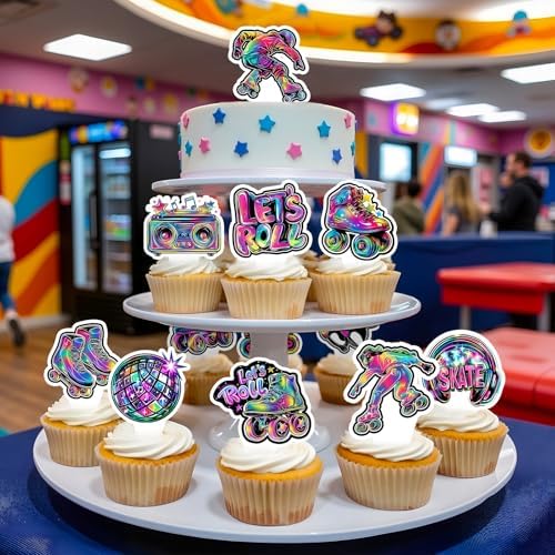 48 Pcs Roller Skate Cupcake Toppers Roller Skate Party Decorations Skating Birthday Party Favors