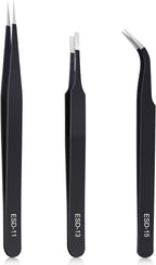 3PCS Precision Tweezers Set, Upgraded Anti-Static Stainless Steel of Tweezers, for Electronics, Soldering, Laboratory Work, Jewelry-Making, Model, Craft