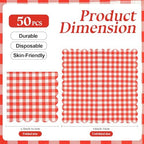 50PCS Red Scalloped Gingham Paper Napkins - Red and White Striped Luncheon Napkin, Checkered Dessert Napkins, Disposable Decorations Supplies for Birthday Baby Shower Wedding Party