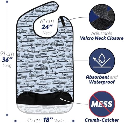 Adult Bibs for Eating: Reusable with Crumb Catcher Pocket - For Men and Women