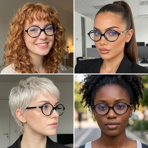 Oval Blue Light Glasses for Women Men Retro 90s Small Frame UV Protection Computer Reading Gaming Fashion Eyeglasses