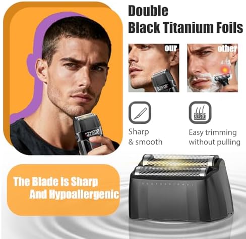 VGR 308 Electric Shavers for Men, Professional Double Foil Shaver 9000RPM Cordless Head Shaver with Titanium Foils, LED Display, USB Rechargeable Men's Electric Razor for Face & Beard, Gold