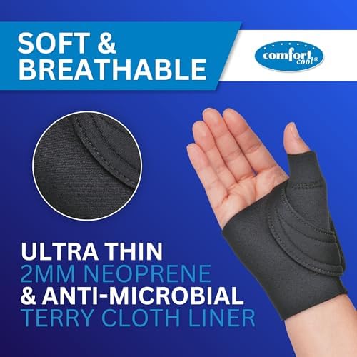 Comfort Cool CMC Thumb Brace – Restriction Split for Arthritis & Tendinitis Relief | Breathable Neoprene with Supportive Thumb Strap - Beige, Right Hand, Medium (7 to 8 inches) | NC79585