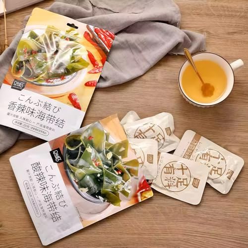 Spicy Kelp Knots, Korean Style Seaweed Snacks, Ready-to-Eat Sea Vegetable Strips with Chili, Individual Pack,200g(Pack of 2)